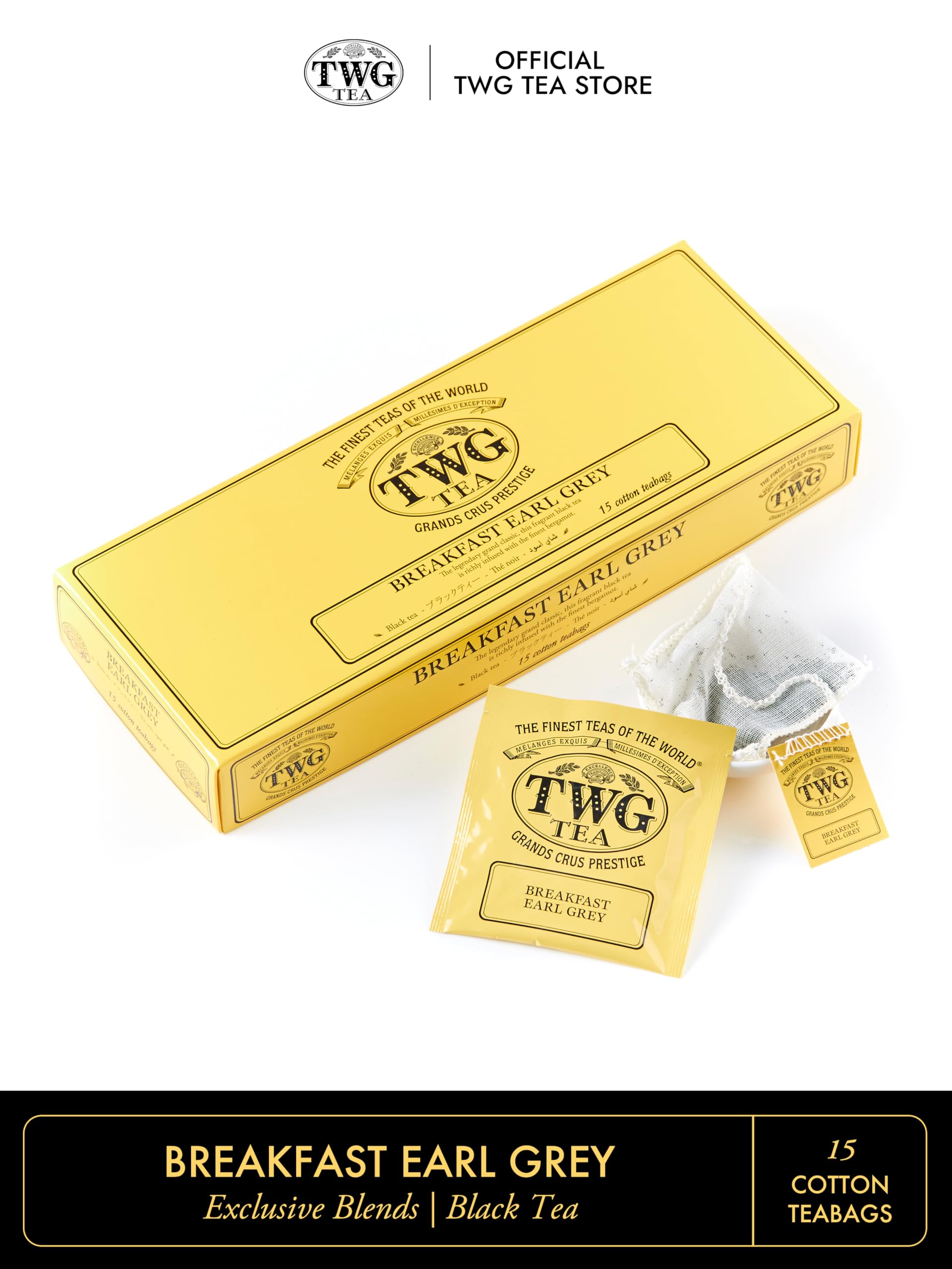 TWGTea | Breakfast Earl Grey | Black Tea | Bergarmot | 15 Hand Sewn Cotton Teabags | Gift Set