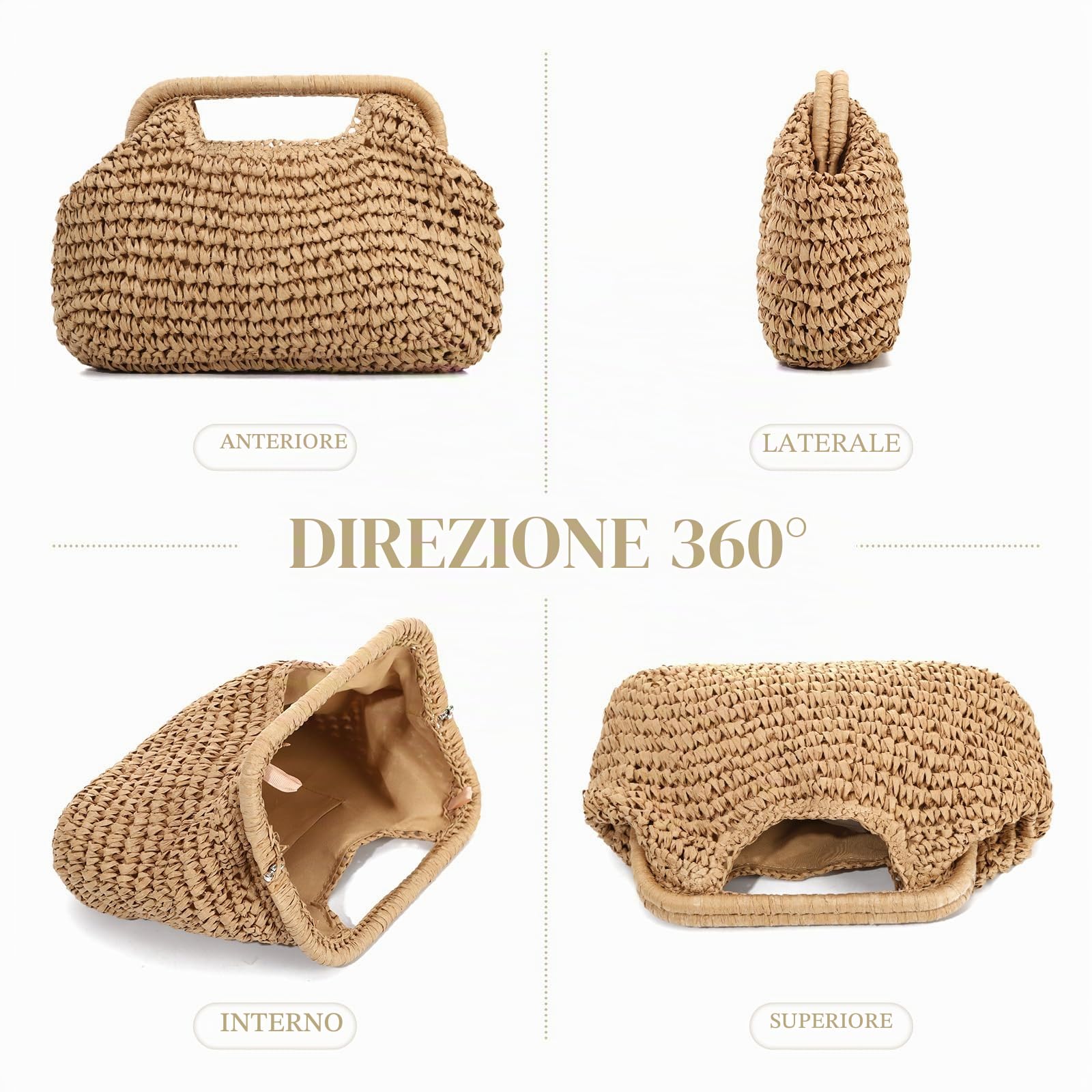 EVEOUT Pochette in Paglia con Catena Donna Boho Clutch da Sera Matrimonio Festa in rafia Sintetica Borsa Intrecciata per Spiaggia Quotidiano Estivo