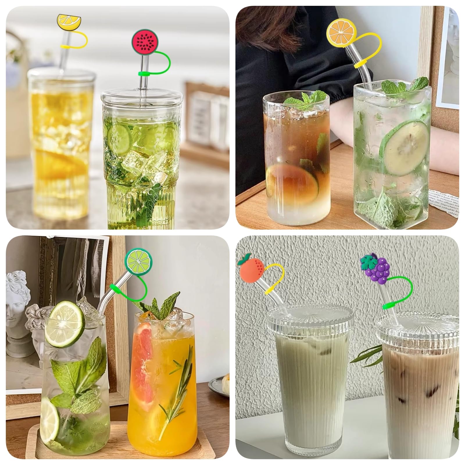 Pailles En Verres , Réutilisables, 21,5 Cm, 6 Pailles En Verre Transparentes Droites Et 6 Courbees Avec 2 Pailles Brosse De Nettoyage Lavable Au Lave Vaisselle