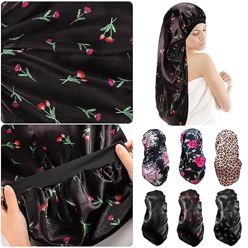 Miniatura 7 de 2 gorros largos de satén para dormir, gorro de trenzas extra grandes para dormir, cabello largo, gorro de banda elástica suave y cómodo para mujer,