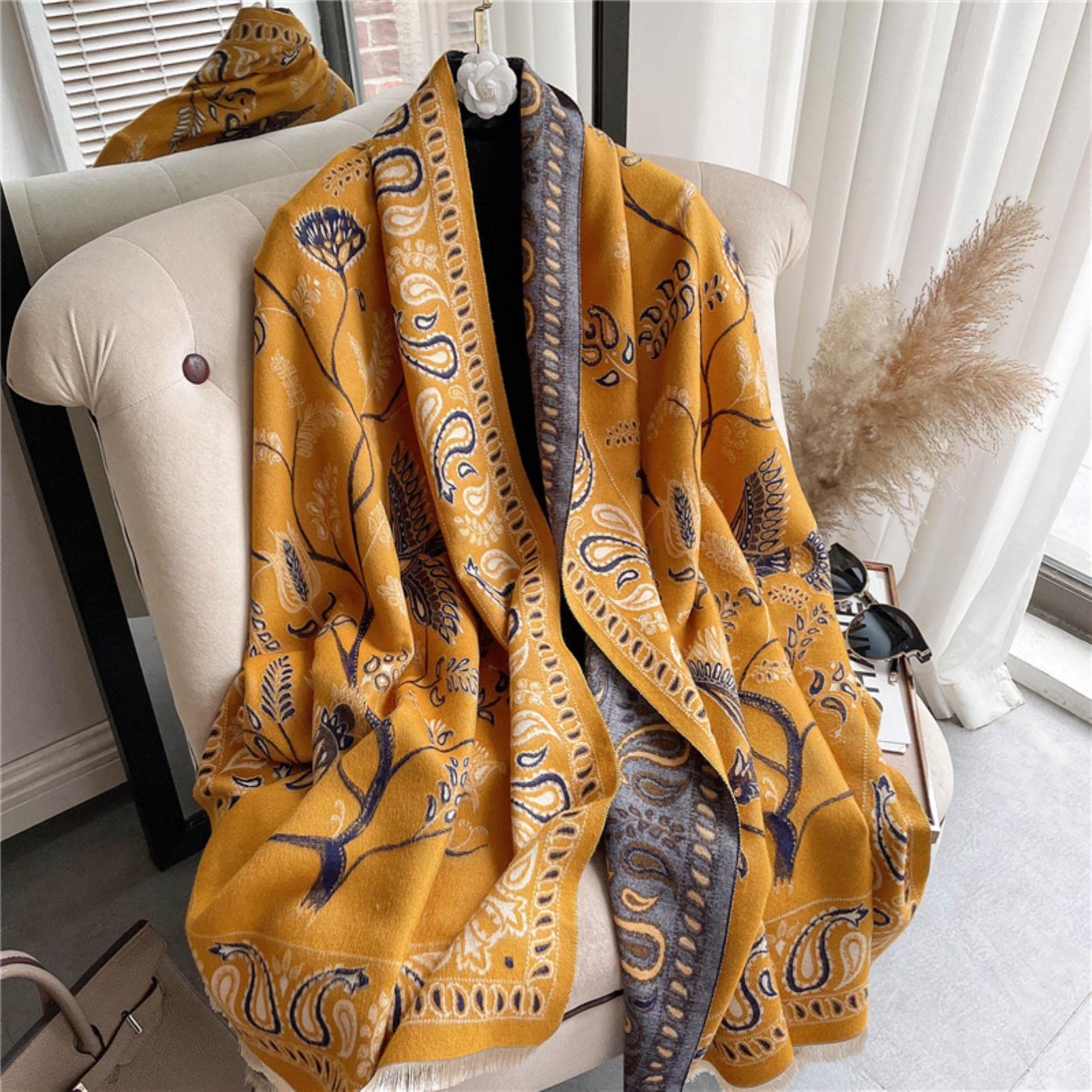 URYYRIT Sciarpa Calda F Imitazione Cashmere Sciarf Winver Women A Scialle Avvolgente Signore Stampare Moda Cashmere Spessa Sciarpa A Scialle di Sciarpa