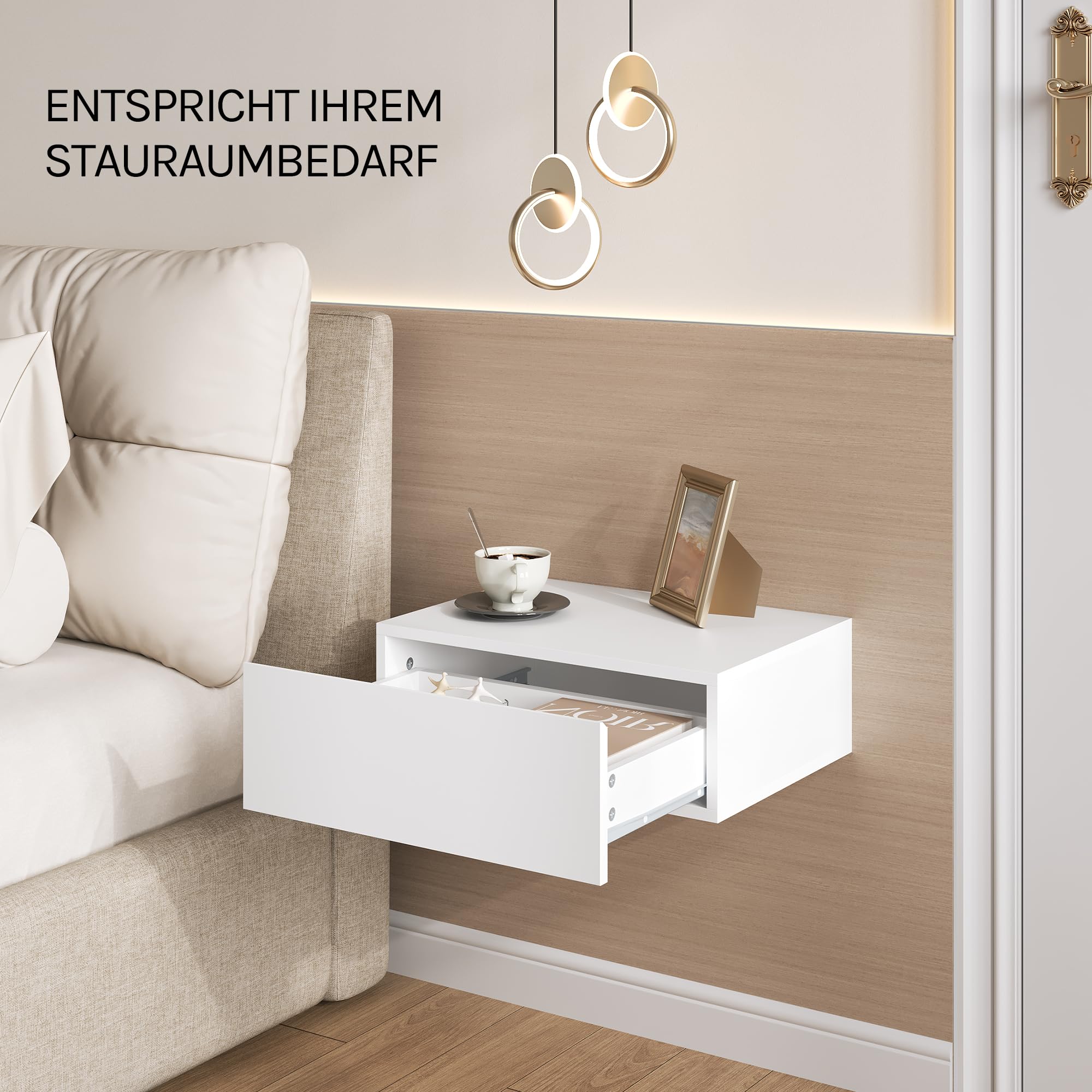 WOLTU 2er Set Nachttisch hängend,Wandregal mit Schublade, Nachtschrank Wandmontage, 40x30x14 cm,Nachtkästchen zum Einhängen,schwebende Nachtkommode, modern, weiß für Schlafzimmer Wohnzimmer, NTS24ws-2