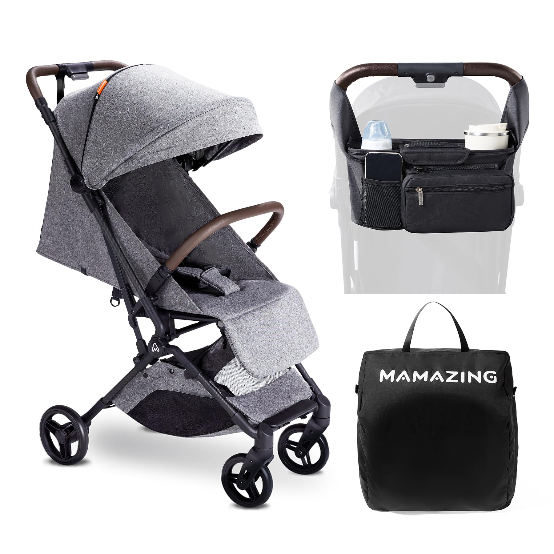 Baby Stroller with Organizer & Cushion, Mom's Choice Gold Award Winner, Ultra Compact & Airplane-Friendly Travel Stroller, One-Handed Folding Stroller for Toddler, Only 11.5 lbs, Grey