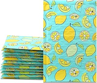 UCGOU Bubble Mailers 4x8 Inch Lemon Designer 50 Pack Poly Padded Envelopes Small Business Mailing Packaging Self Seal Waterproof Boutique Mail Shipping Bags for Jewelry Makeup Supplies #000