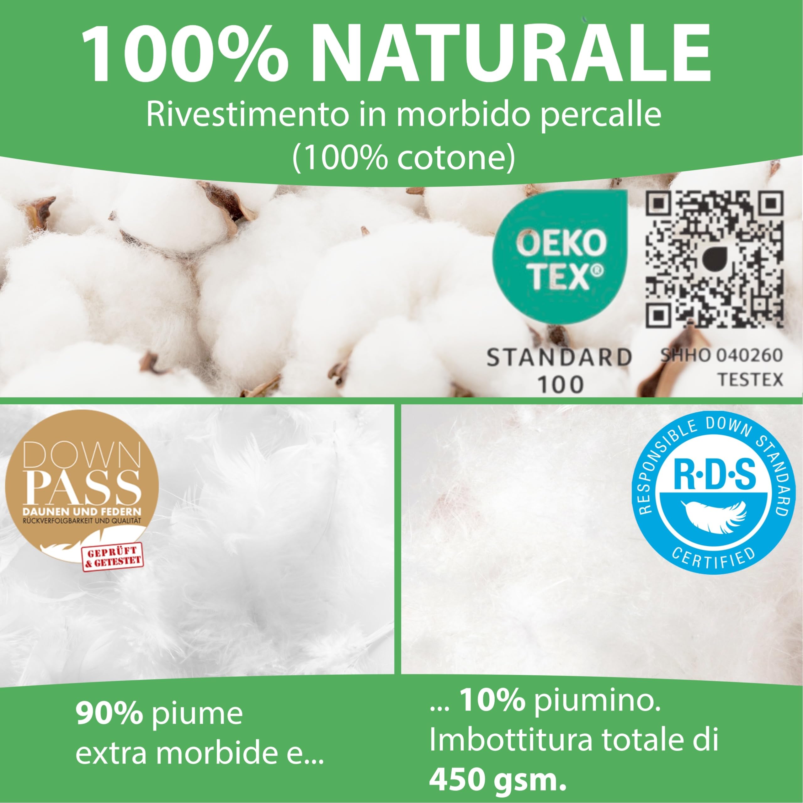 Welldora Comfort Piumone 240x220 | Piumino tutto l'anno Caldo e morbido | 100% Piuma e Piumino Naturale | Anallergico, Certificato Oeko-Tex | Da usare con Copripiumino