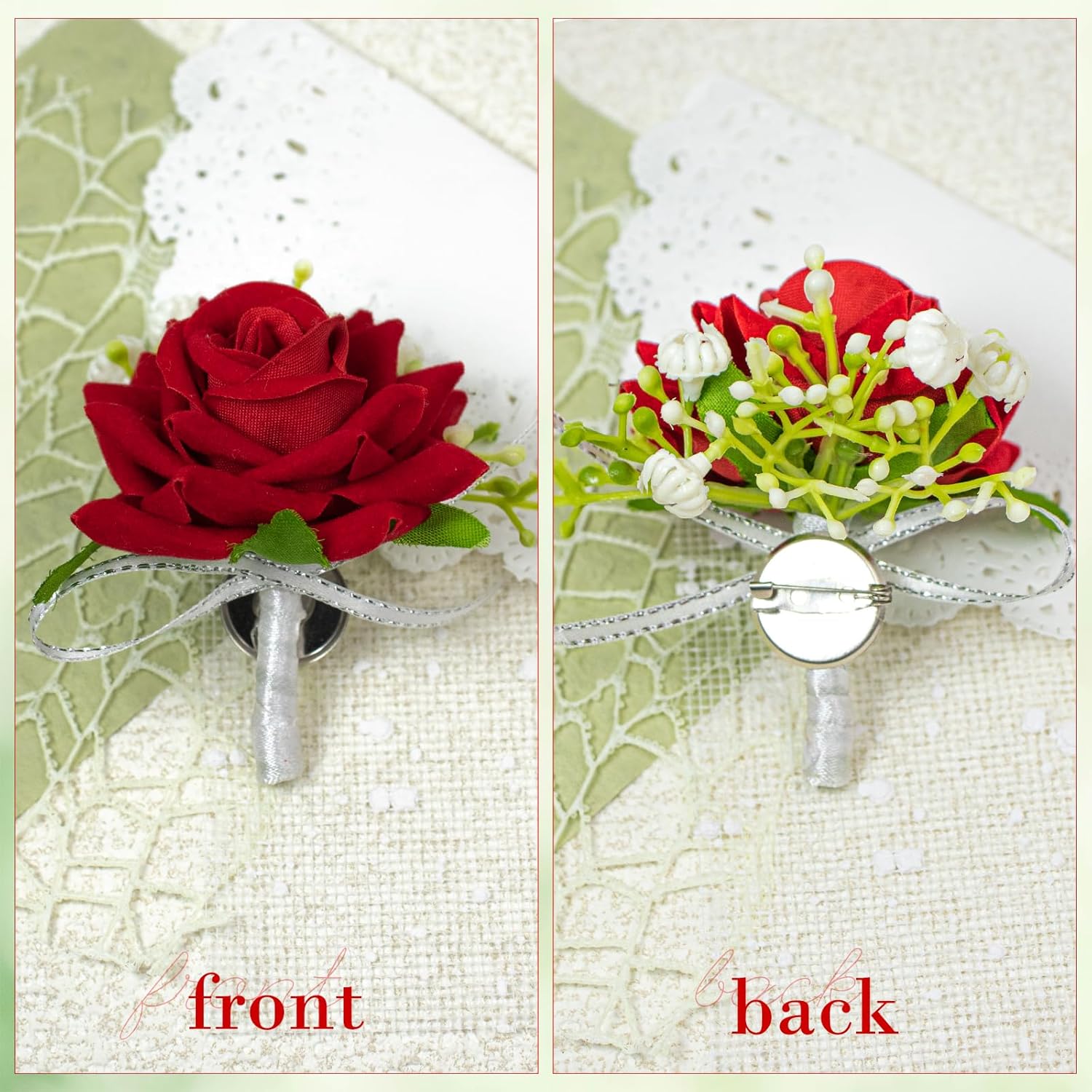 2pcs White Rose Corsage and Boutonniere Set Pearl Wristband Bracelet Artificial Corsage Brooch,Wedding Bouquet for Bride and Groom for Wedding Prom Party Corsage Wristband Flower Accessories Decor - Image 3