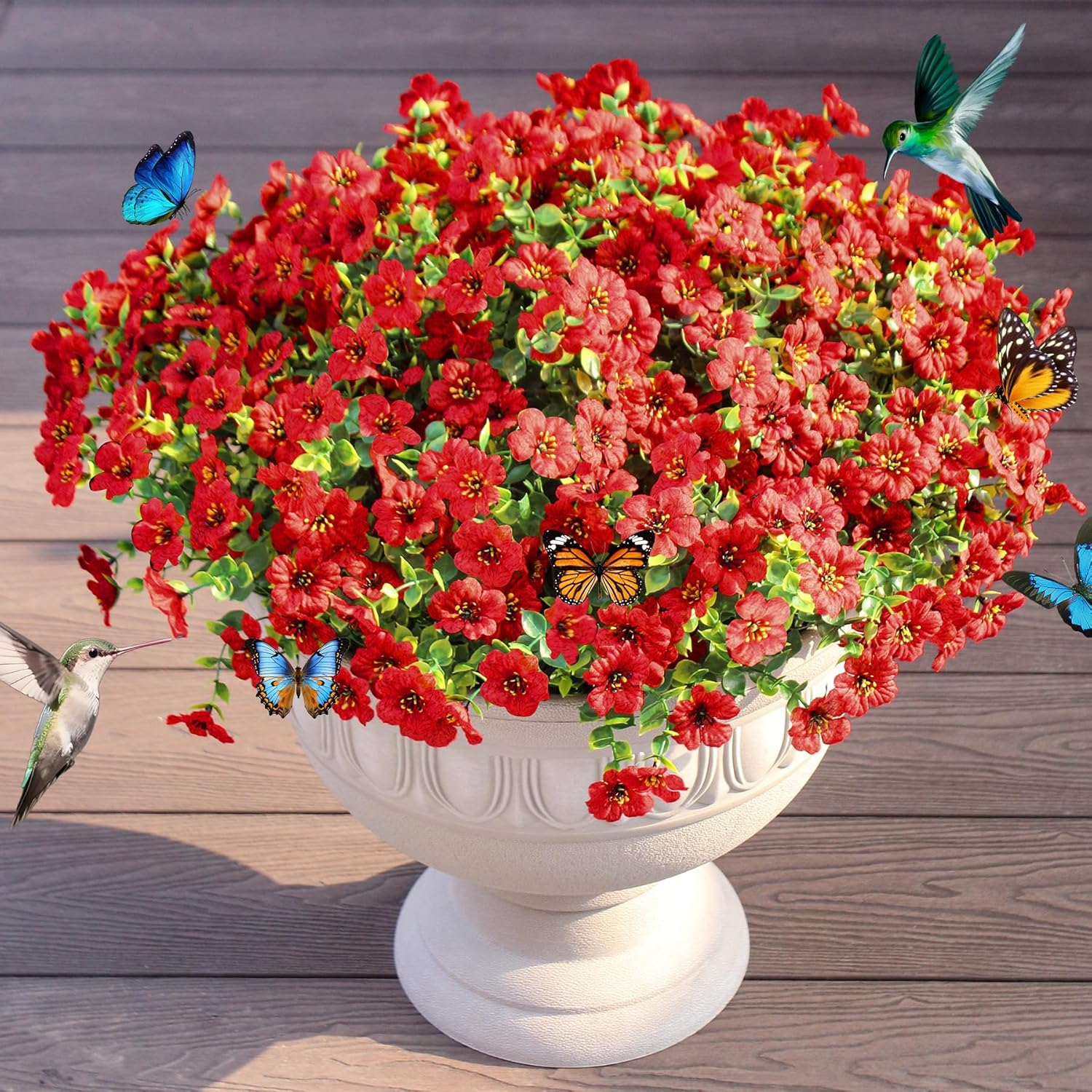 Faux Artificial Plants Flowers for Outdoor Planters Spring Summer Decor 16 Bundles Fake Eucalyptus Silk Daisy UV Resistant Realistic Used for Outside,Home,Front Porch,Patio,Yard Decorations