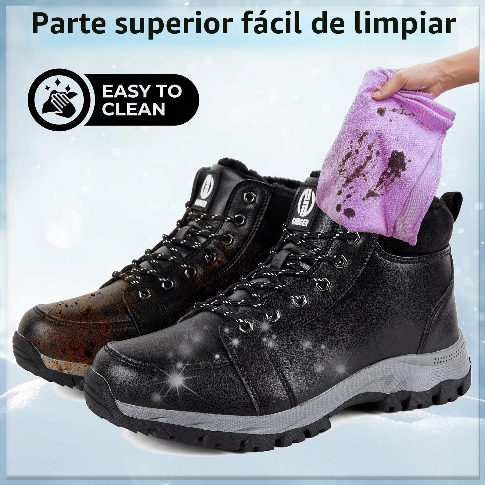 Botas Hombre Invierno Forro Cálido Impermeable Botines de Nieve de Cuero Trekking Zapatos de Senderismo