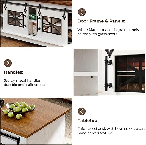 Miniatura 5 de IRONCK Mesa auxiliar de 48 pulgadas con puertas corredizas de granero, mesa central rústica con 6 grandes espacios de almacenamiento, puertas de