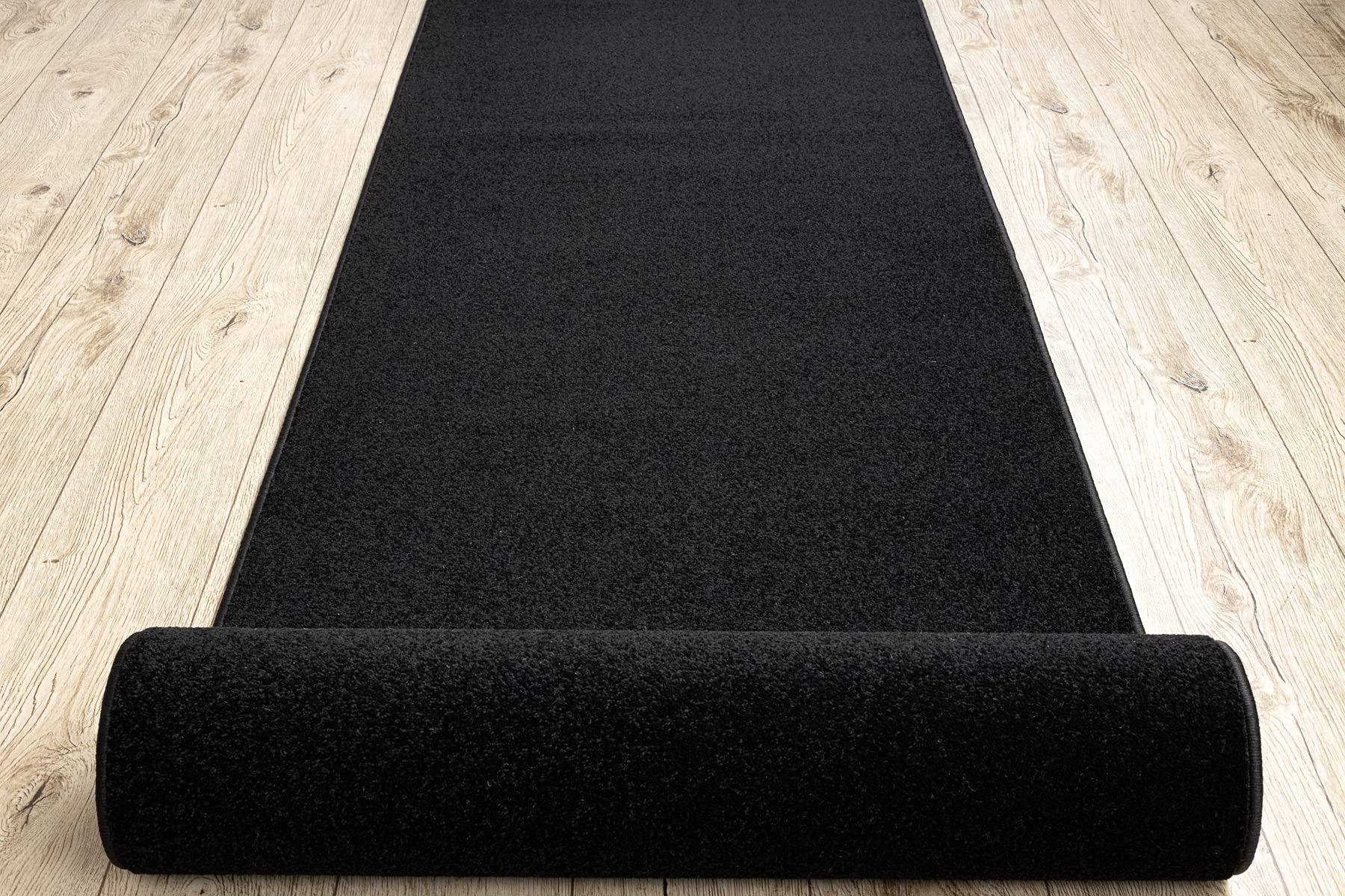 rugsx Tapis Couloir KARMEL Lisse - Tapis de Passage uni pour la Cuisine, Le Salon et Le Couloir - Noir - 60x300 cm