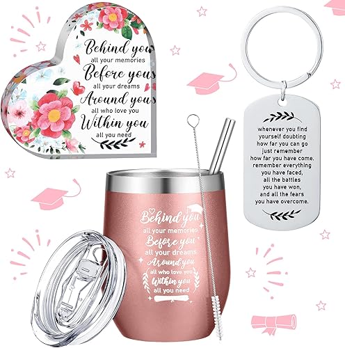 Irenare Class of 2024 - Regalo inspirador de graduación para ella, vaso de viaje de 12 onzas, recuerdo acrílico y llavero, graduado universitario