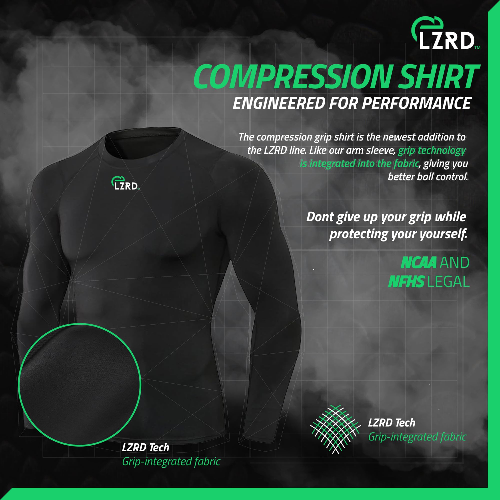 LZRD Tech Kompressionsshirt – Max Grip Kompressionsshirt mit feuchtigkeitsableitendem Stoff – NCAA & NFHS Legal