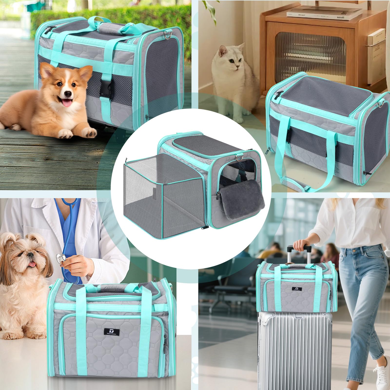 Trasportino Gatto, Borsa Per Cani Pieghevole ed Estensibile, Sicuro e Traspirante, Approvato dalle Compagnie Aeree per l'Uso come Borsa per Trasportino Cani Aereo fino a 6.8kg