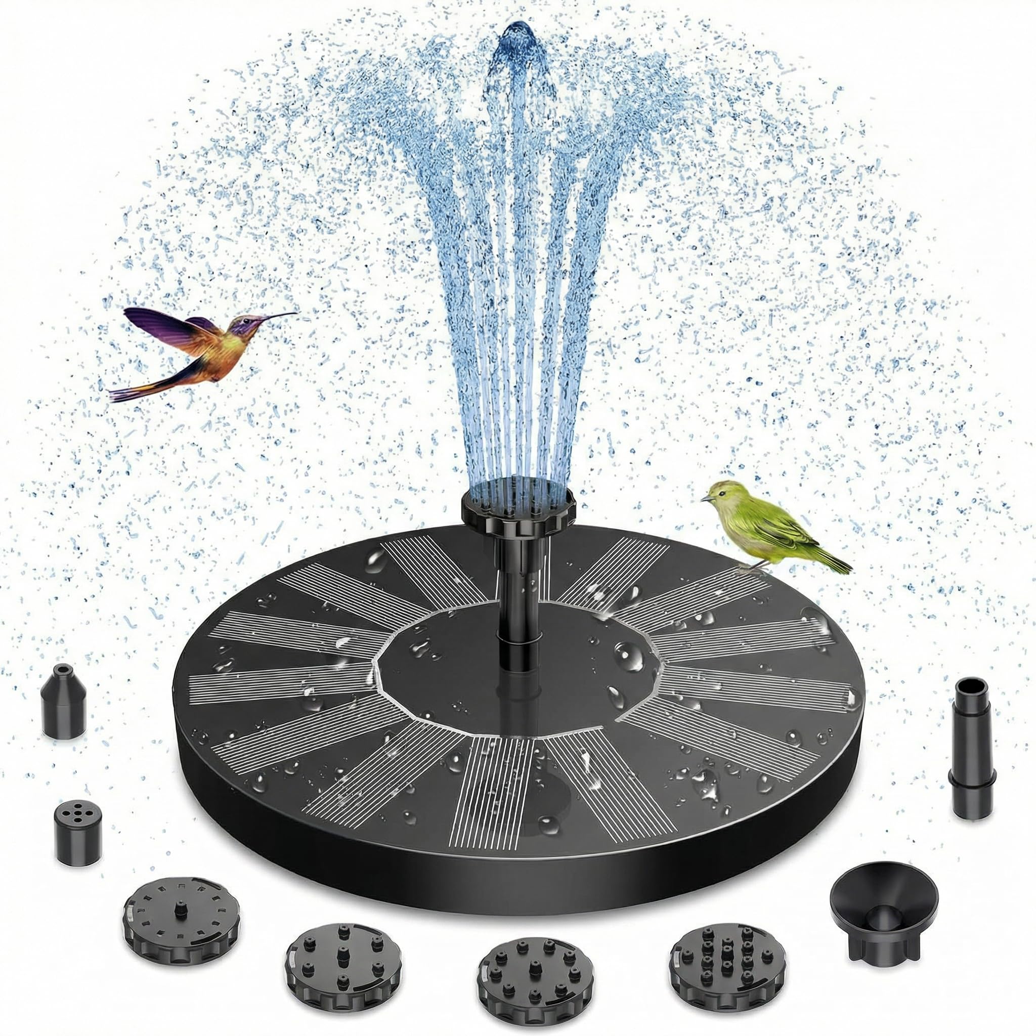 Solar Springbrunnen für Außen 1.5W Verbesserter Solar Solarbrunnen für Draussen mit 6 Sprüh Effekten und 4 Stützstangen Schwimmender Solarbrunnen für Garten,Teich,VogelBad,Wasserspiel