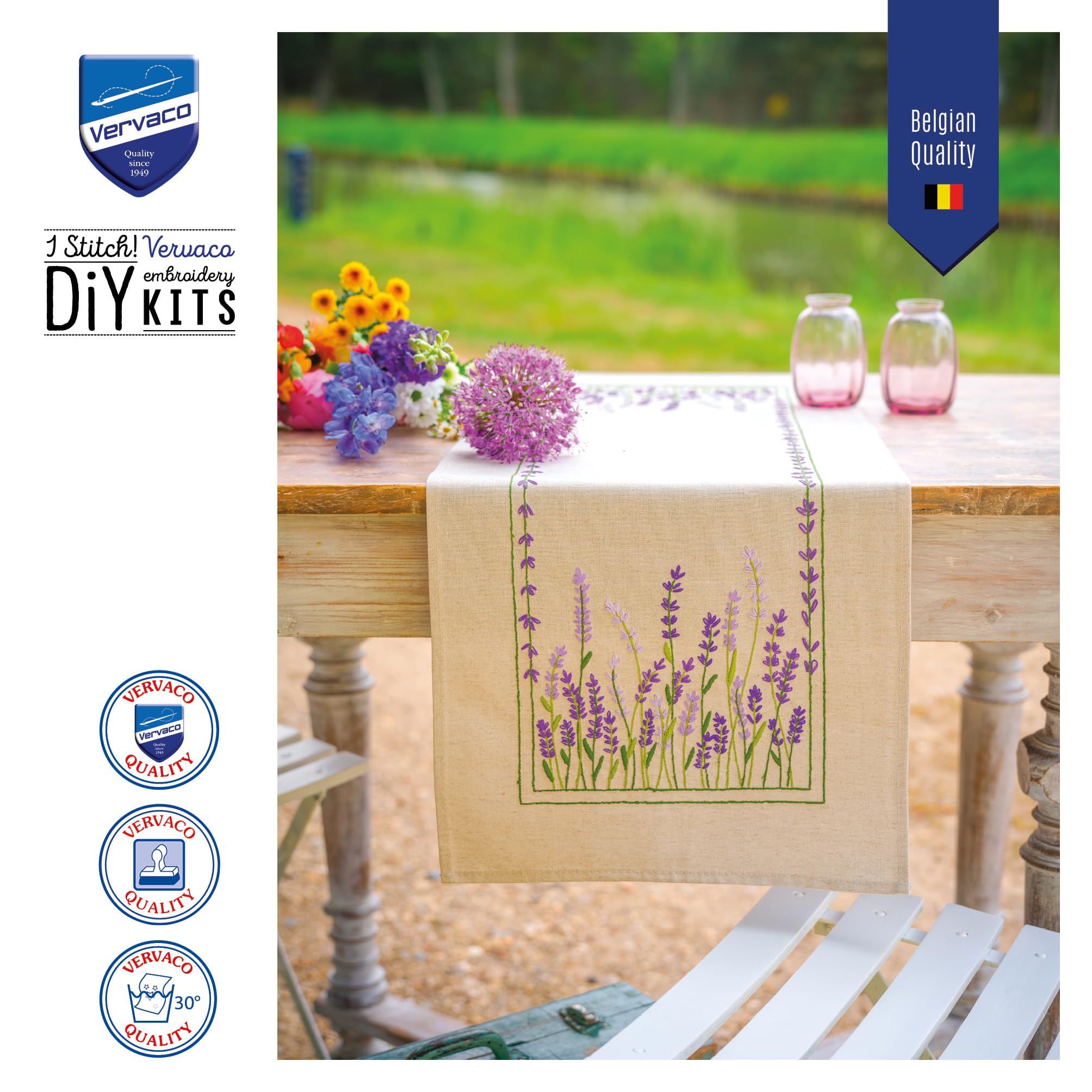 VERVACO Centrotavola Prestampato Piante Ricamo Biancheria da Tavola Set Fai da Te Size Kit Hobby Creativi Adulti Casa Decor Embroidery Runner Interno, Multicolor, 40 x 100 cm