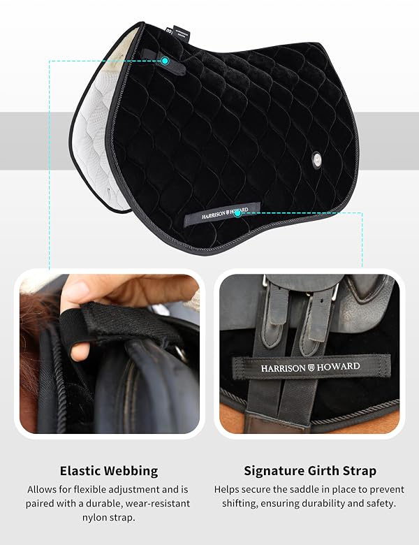 Harrison Howard Velvet English Saddle Pad - Close Contact Soft Cushioning Pad for Horse Riding Back Black by Harrison Howard - Image 4