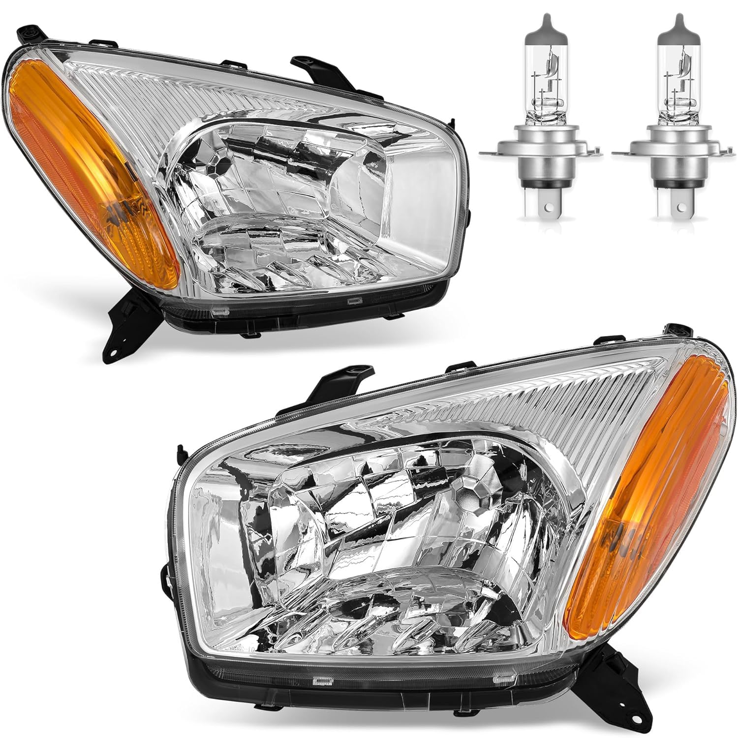 Headlights for 2001-2003 Toyota Rav4 Base Halogen Headlamp Replacement, High/Low Beam Bulbs Included, Driver & Passenger Side