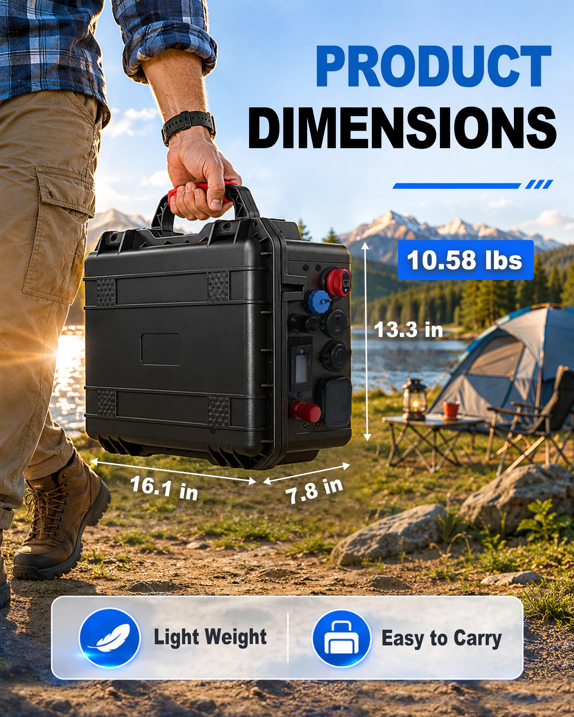 Tragbare Batteriebox für Gruppe 24 Batterien, wasserdichte Marine & RV Batteriebox mit mehreren Anschlüssen, Spannung & Batterieanzeige, für Trolling Motor, Camping, Yacht, Solar und Off-Grid Power