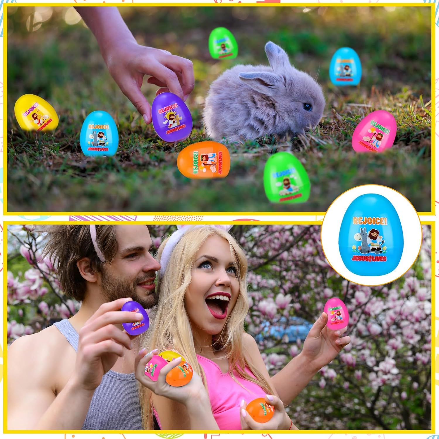 72 Pcs Rejoice Religious Easter Eggs Empty Bulk Resurrection Easter Story Decorations Plastic Fillable Christian Jesus Gifts for Egg Hunt Sunday School, Holy Week Party Favors