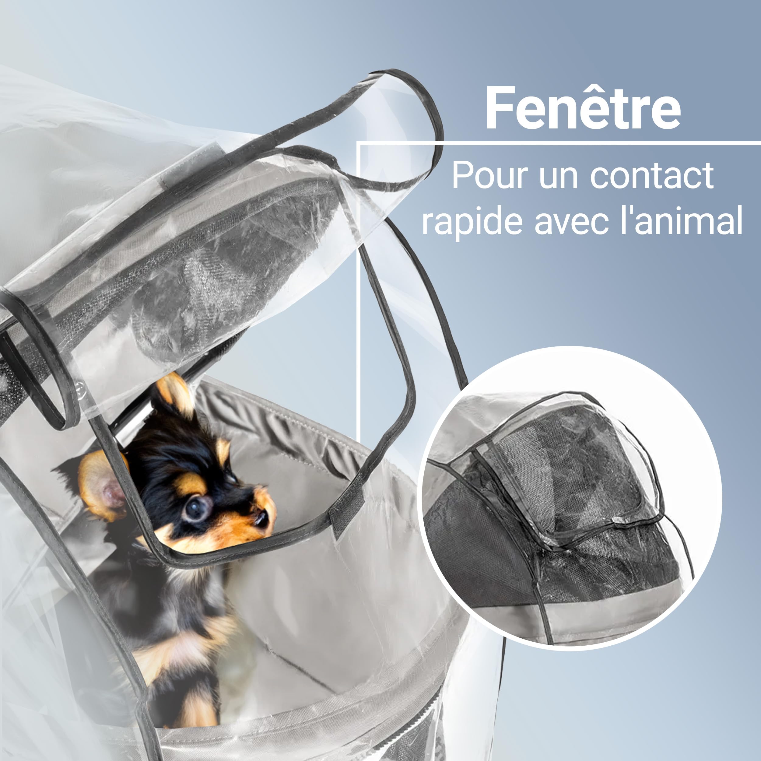Zamboo Habillage Pluie pour Poussette Chien - Protection Pluie Transparente avec Fenêtre, Filet d'Aération et Entrée Rabattable, Compatible avec TOGfit Pet Roadster, Pawhut - Poussette Non Incluse