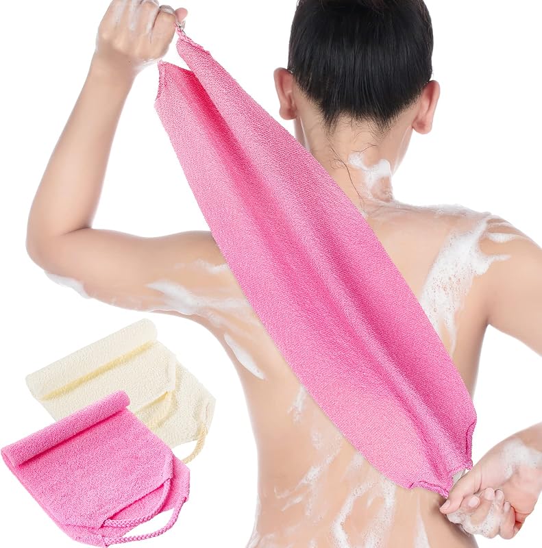 Tatuo Bucha esfoliante para costas com alças, rosa e branca, pacote com 2