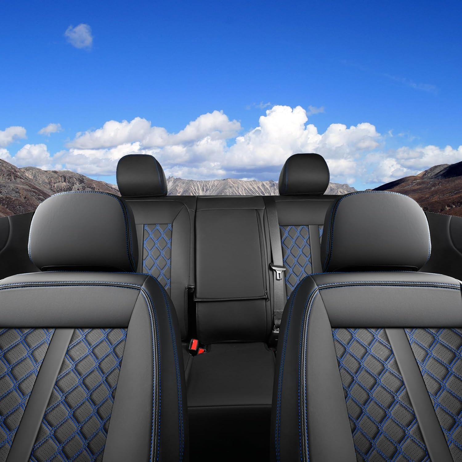 Huidasource Titan/Titan XD 2016-2024 Front Seat Covers, Breathable Leather Seat Covers for Nissan Titan SV PRO-4X SL Platinum Reserve, Full Coverage Pickup Truck Seat Covers (Front Pair/Black&Blue)