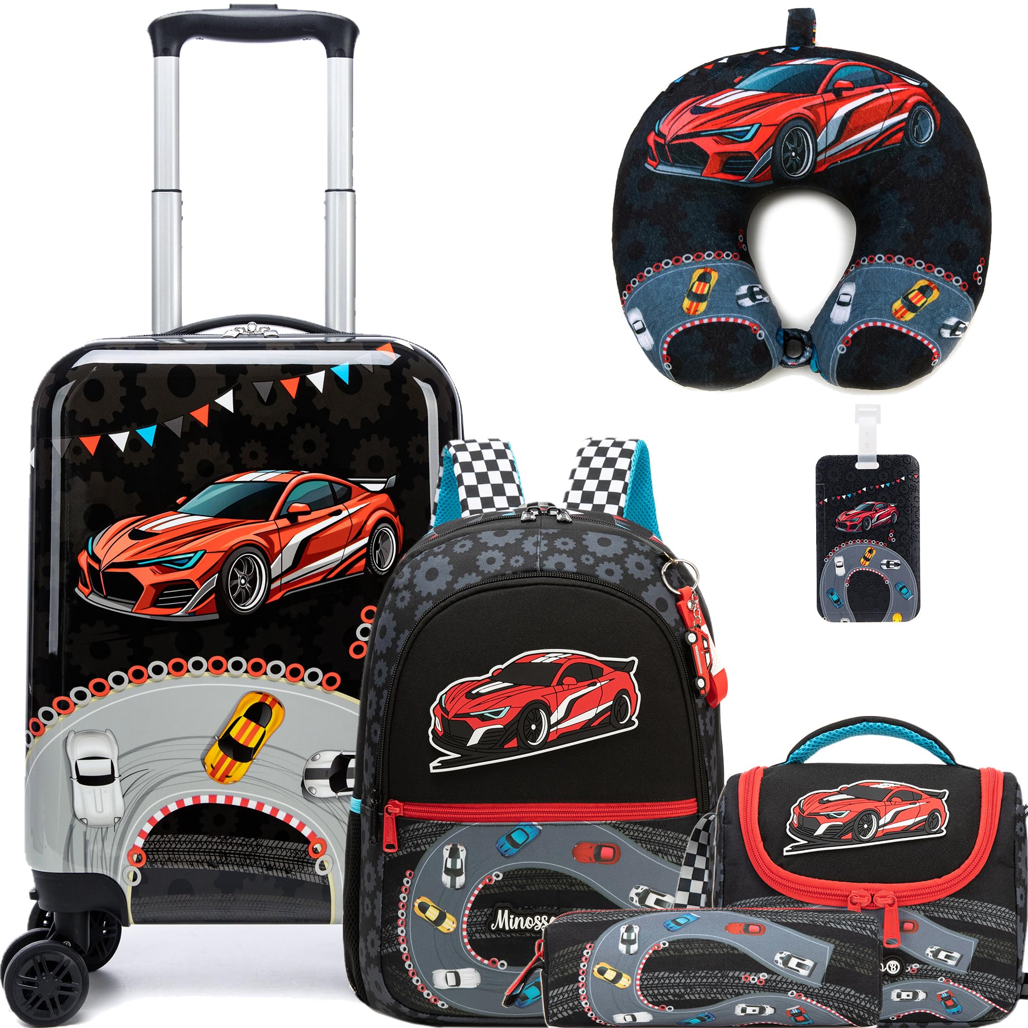 Photo 1 of Inprof Kids Luggage Set 5 Piece 16'' Hardside Spinner Wheels Travel Suitcase Carry On Airline Approved Black Car