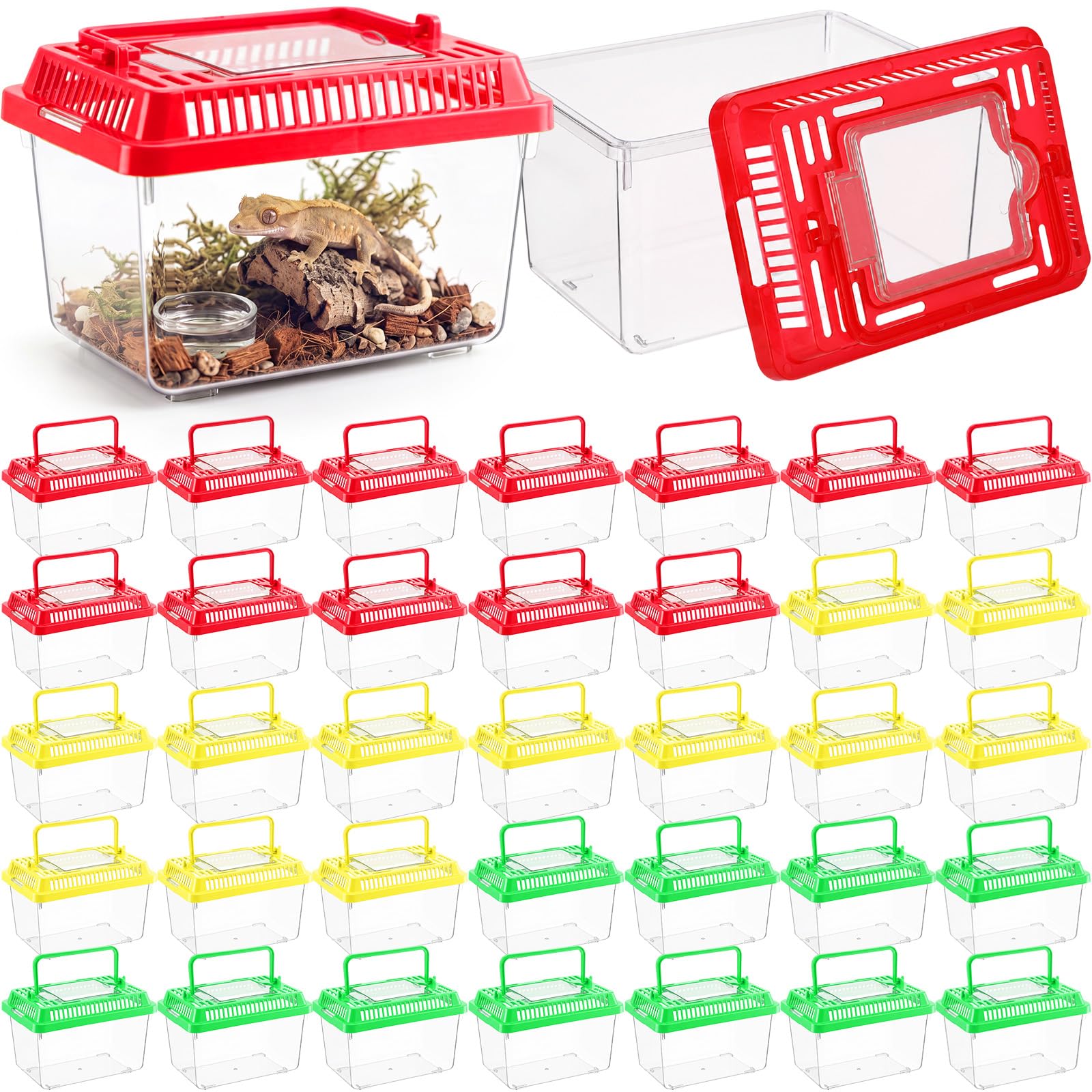 LemonRoad 35 Pcs Plastic Reptile Terrarium Carrier Cage, 5.1 x 3.5 x 3.5 in
