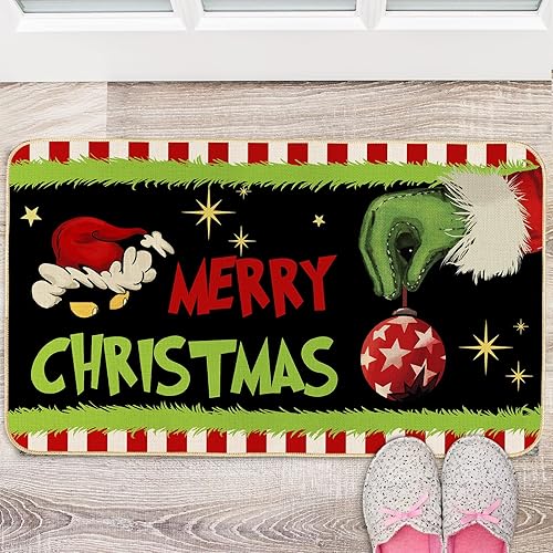 Miniatura 2 de AnyDesign - Tapete de feliz Navidad, divertido personaje de dibujos animados, antideslizante, para puerta delantera, interior y exterior, cocina,