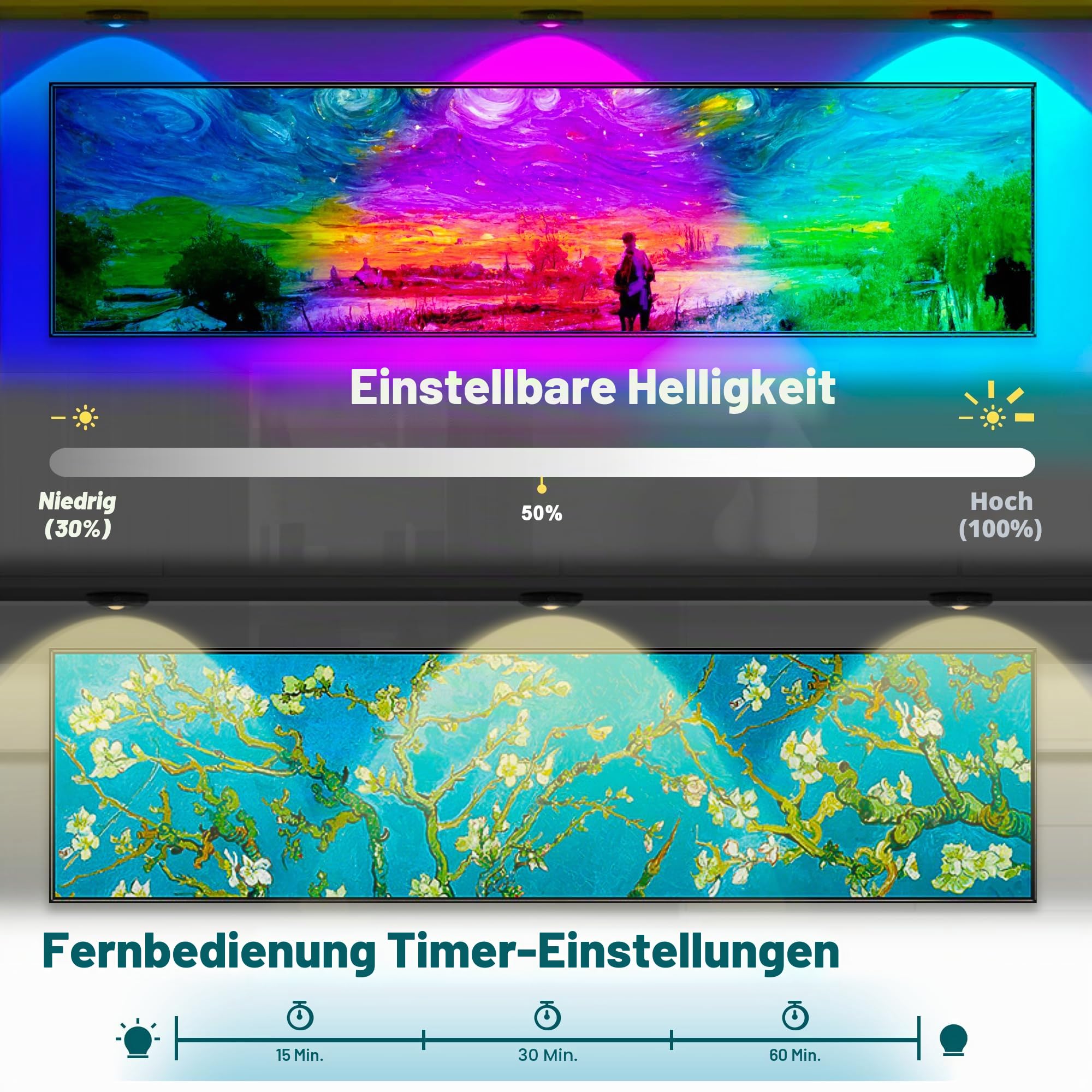 Zeadio Puck Kabinelleuchten mit Fernbedienung, LED wiederaufladbare Unterkabeletteuchten mit Klebepush-Push-Dimmbarer-Push-Licht für Wohnzimmer, Schlafzimmer, Lagerraum usw (Packung von 9)