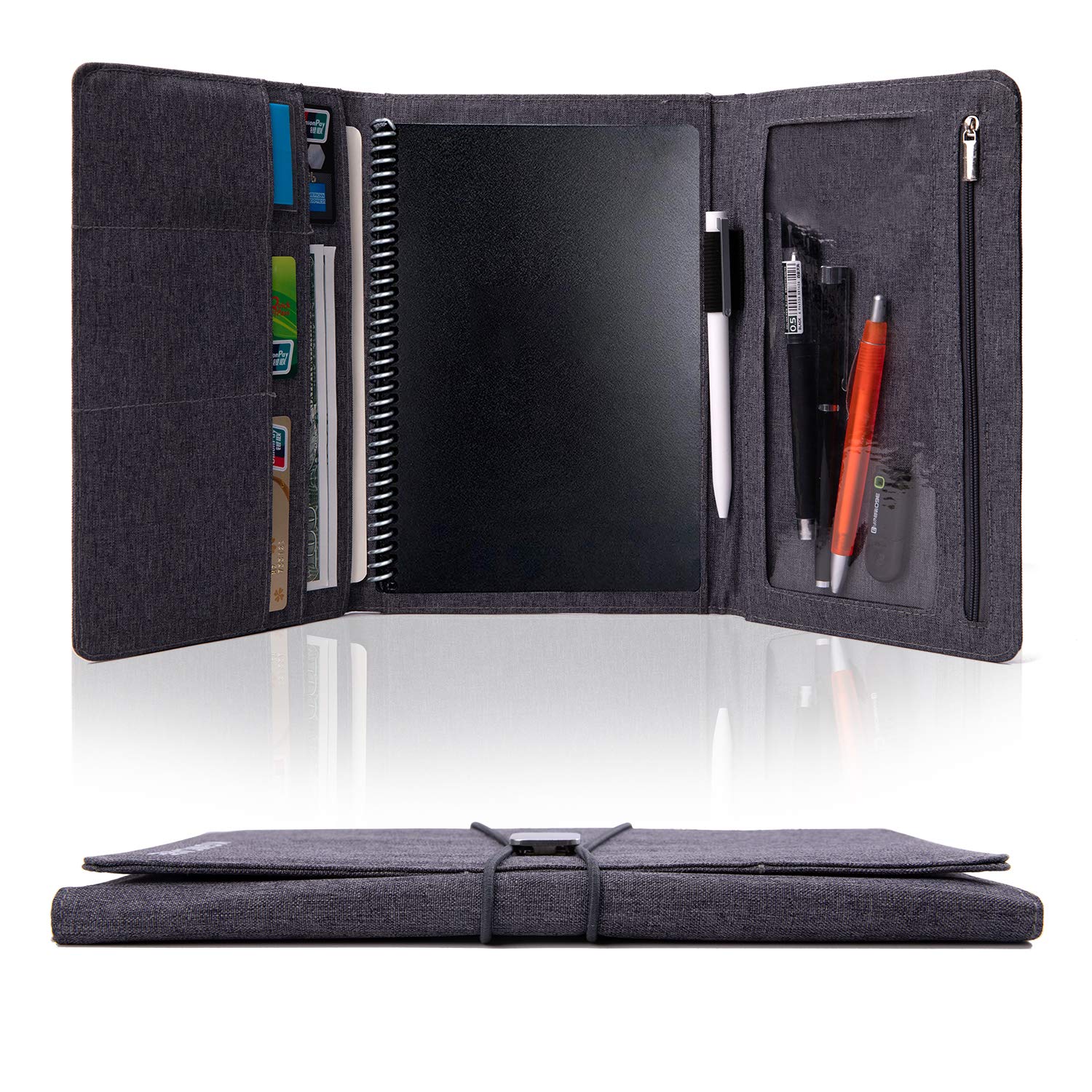 Folio Cover Compatible with Rocketbook Everlast Fusion, Cloth Fabric, Multi Organizer Men & Women Folder with Pen Loop/Phone Pocket/Business Card