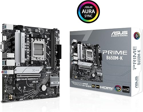 Asus PRIME B650M-K, AMD B650, AM5, Micro ATX, 2 DDR5, VGA, HDMI, 2.5G LAN, PCIe4, 2x M.2 - 8