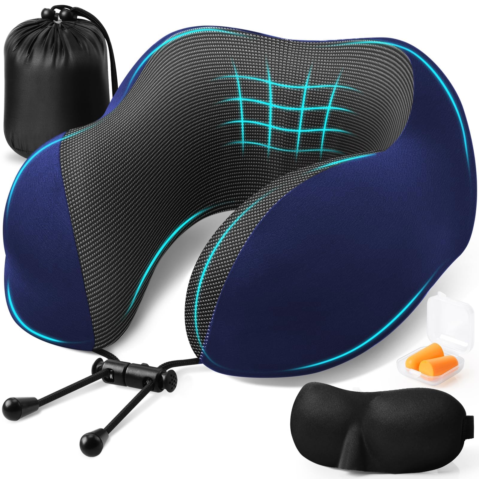 ExploreBliss Travel Pillow, Memory Foam Neck Pillow Airplane, Blue
