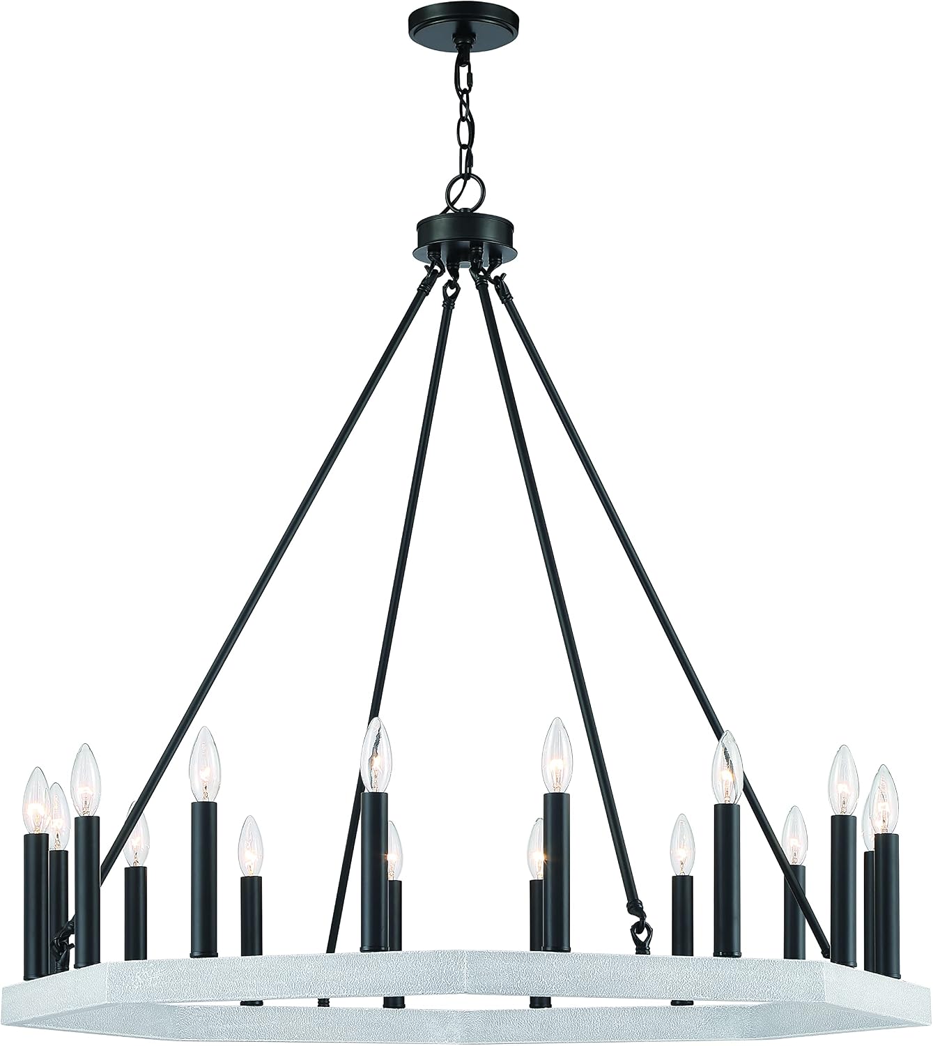 Vanity Art Farmhouse Vintage 16 Lights Wagon Wheel Chandelier Lighting | Modern Hanging Lights Candle Style Ceiling Light Fixtures for Living Room Dining Room (Crackle White+Classic Black) 10586-CW-BK