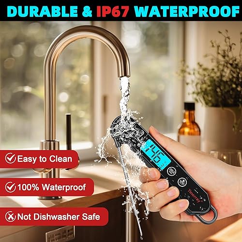 Miniatura 3 de Termómetro digital de carne para cocinar, asar a la parrilla y barbacoa, termómetro de lectura instantánea ultrarrápida con diseño impermeable,