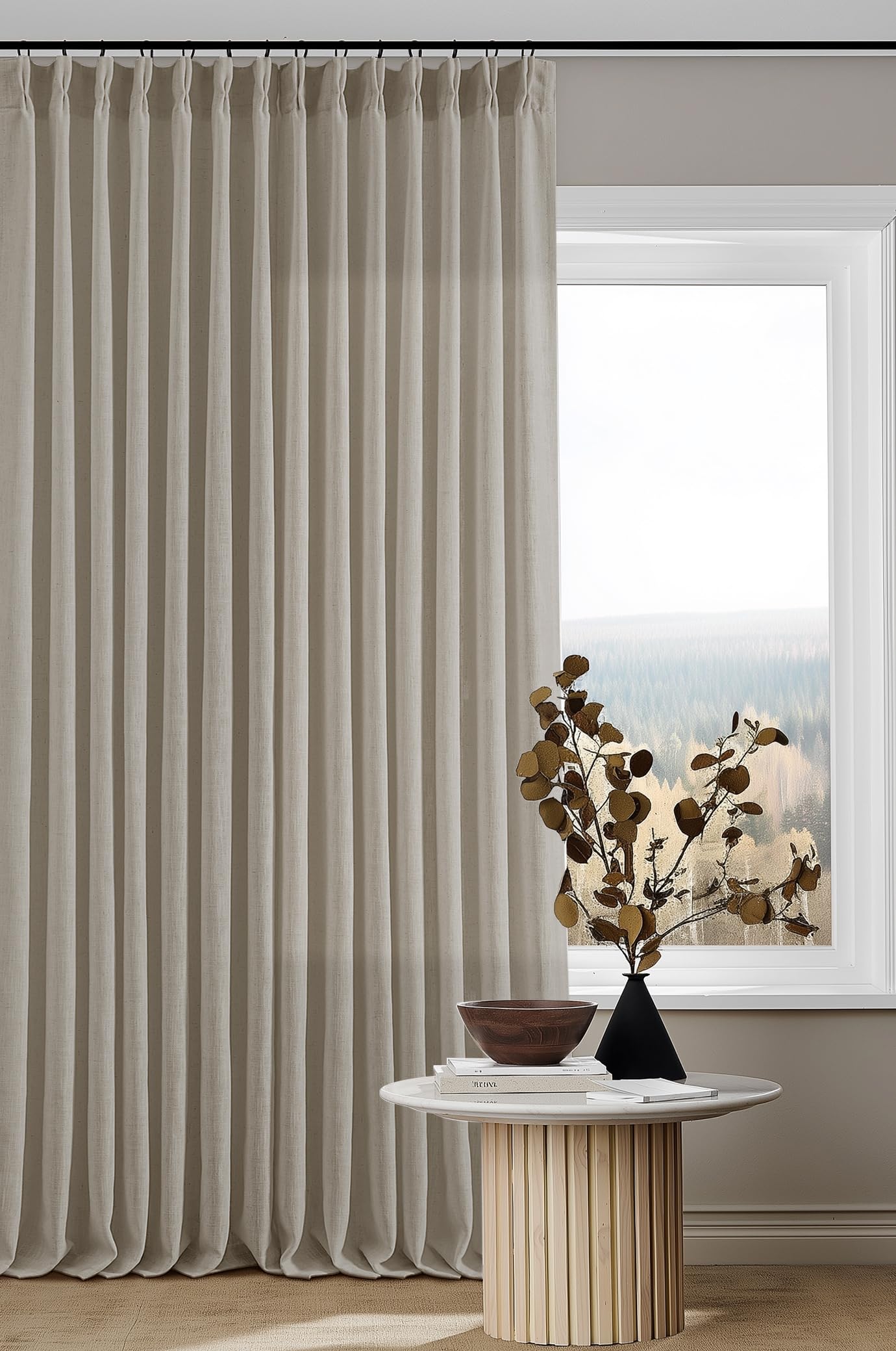 102 inch long curtains pinch pleat linen curtains for living room bedroom 2 panels tan brown burlywood taupe light filtering privacy 102 inch pleated drapes hooks rings back tab for sliding door