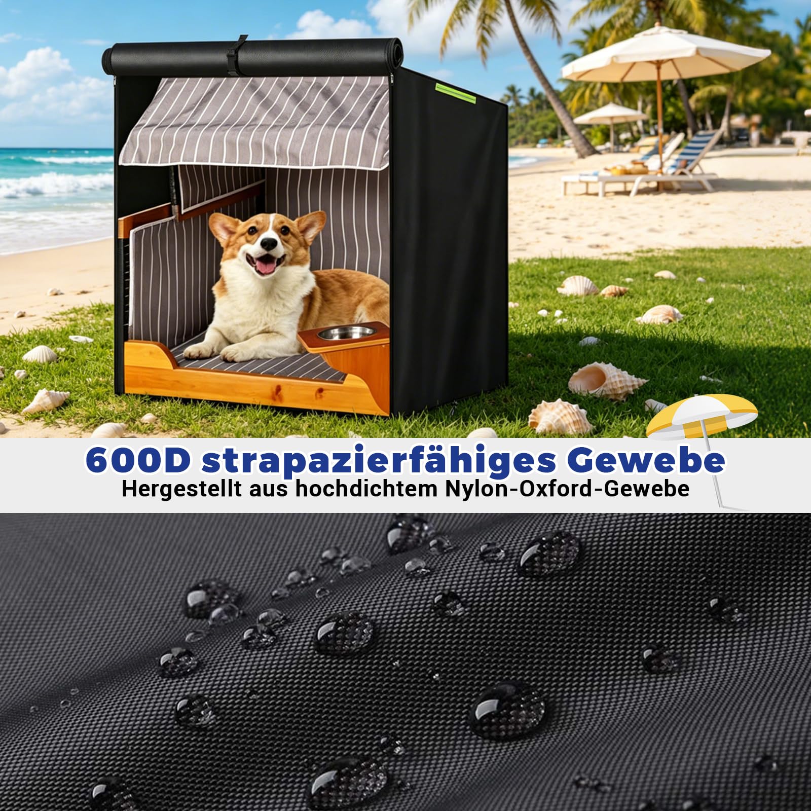 Hundestrandkorb Abdeckung, Hundestrandkorb hülle, 600D Oxford Wasserdicht Abdeckhaube Schutzhülle für Strandkorb Hund, mit Fluoreszierender Griff,85 * 75 * 100cm