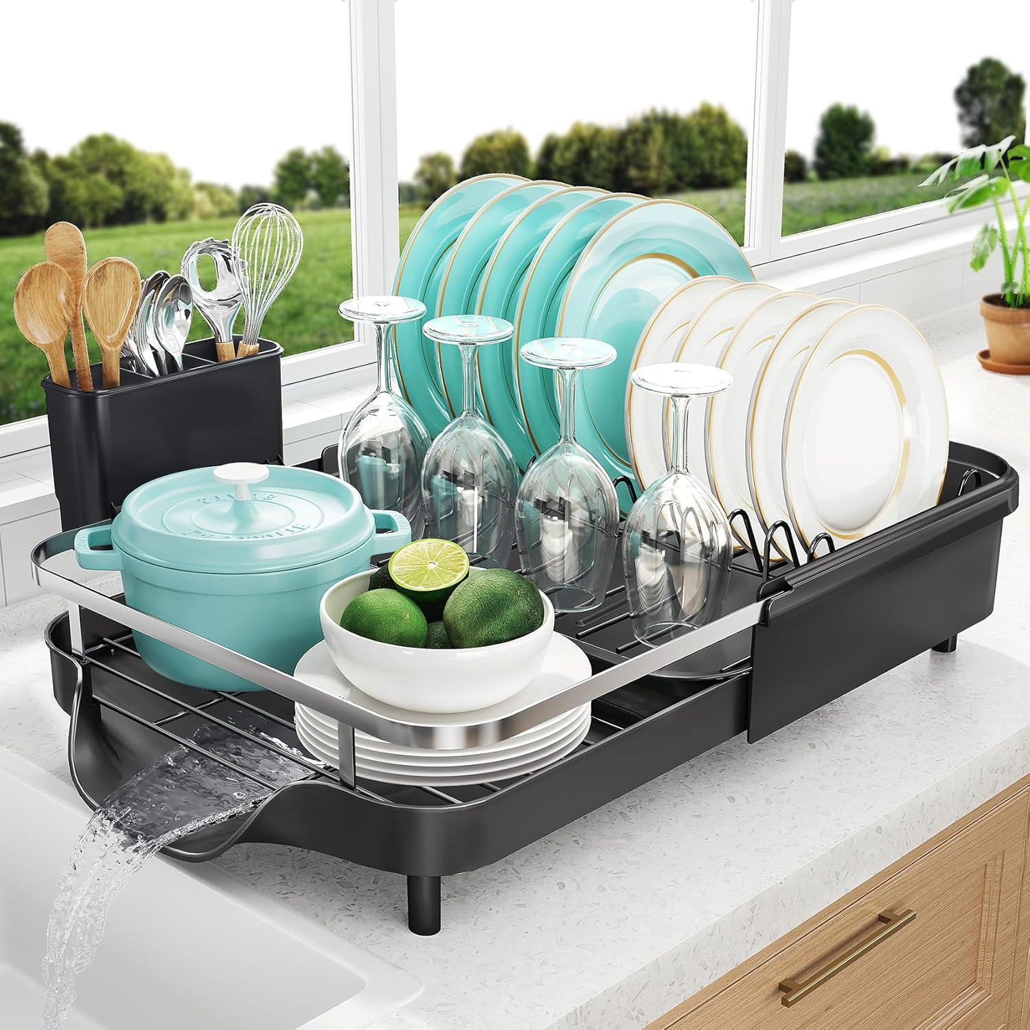Dish Drying Rack, Extendable Dish Rack for Kitchen Counter