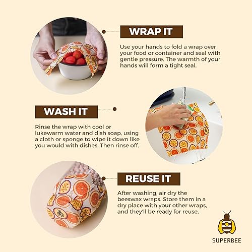 Miniatura 5 de SUPERBEE - Rollo de cera de abeja, reutilizable para alimentos, rollos de envoltura, papel de abejas reutilizable para envolver verduras y queso,