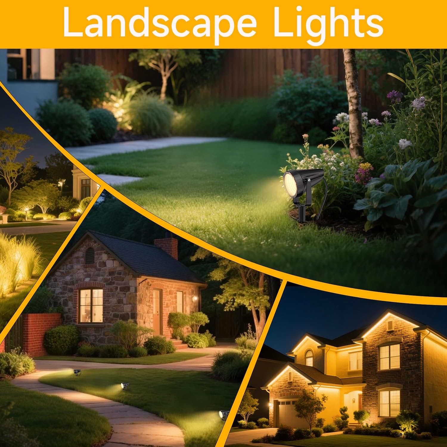 Outdoor Landscape Lighting - 12Pack Outdoor Spot Lights with Connectors & Transformer for Yard Plant Lawn Tree Flags House Garden Fence - 7W Warm Yellow 3000K Spotlights with IP65 Waterproof