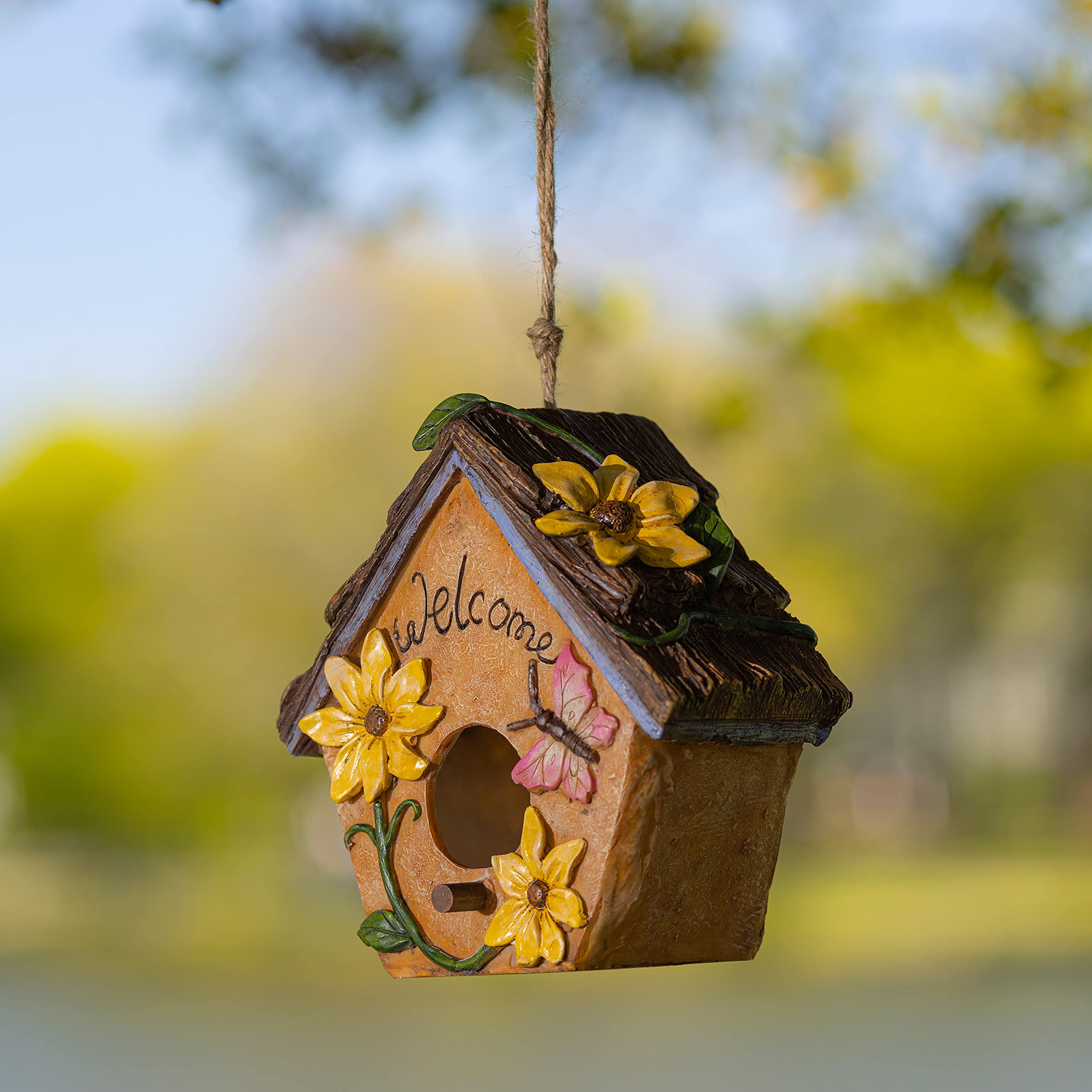 VP HomeHanging Bird Houses for Outside, Hand-Painted Bird Houses for Outdoors Decorative Birdhouses (Flower Garden Welcome)
