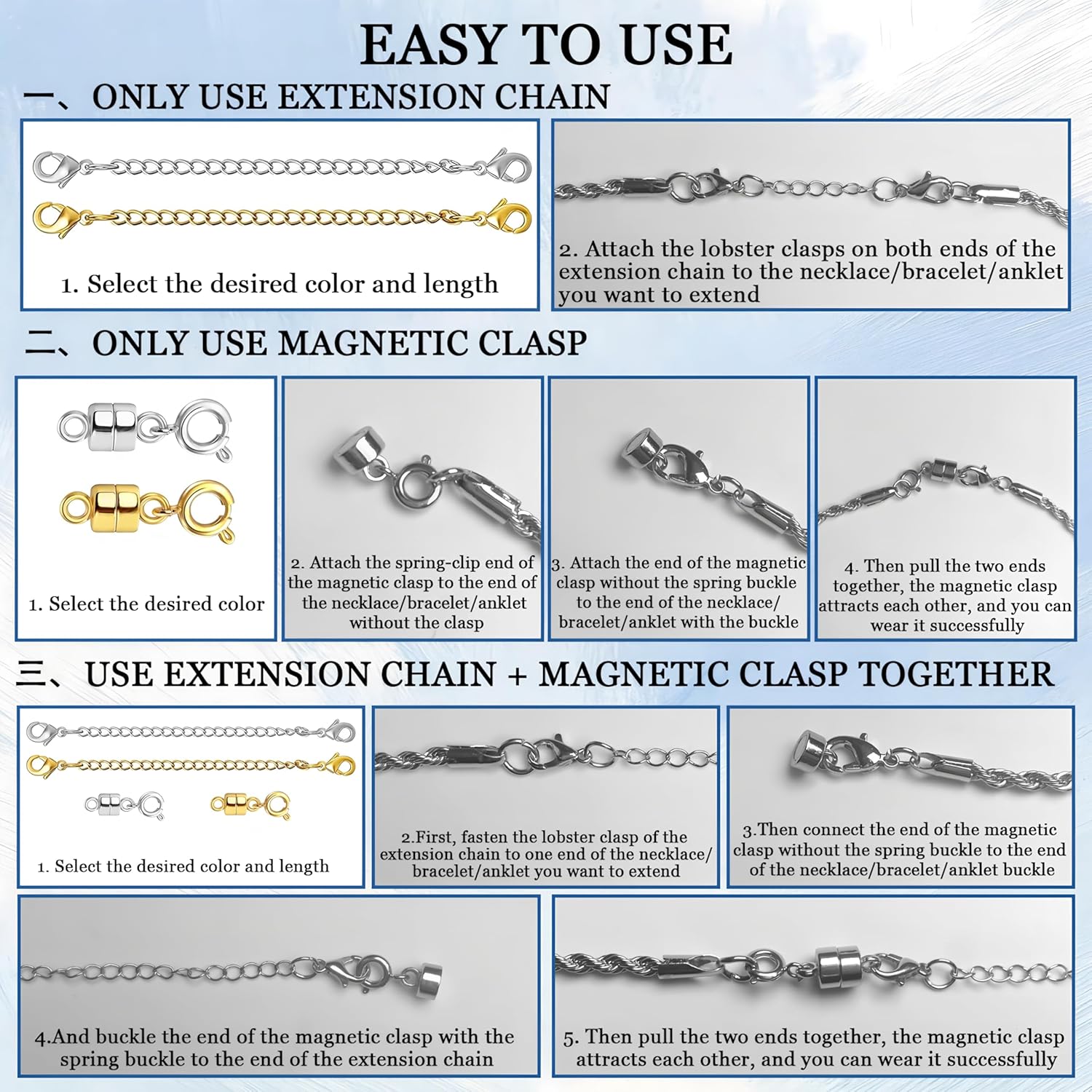 10PCS Necklace Extender and 10PCS Necklace Clasp,Clasps for Bracelet Extenders Gold and Sliver Chain Extension for Jewelry Repair Kit,Necklace Layering Clasp&Chain Extender for Women - Image 7