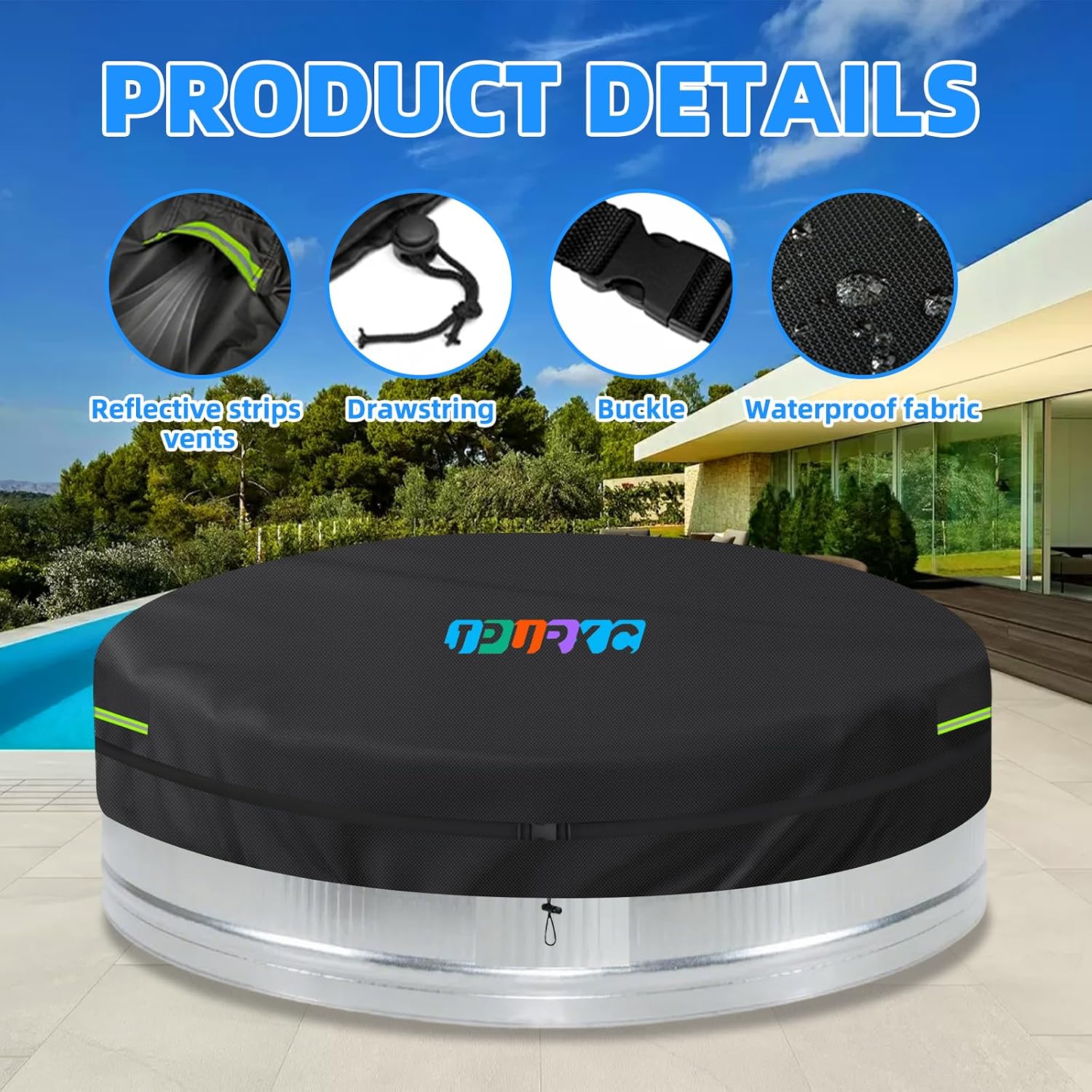 8 ft Steel Round Stock Tank Pool Cover Waterproof, 600D Heavy Duty Round Pool Cover for Water Ice Bath Cold Plunge Pool,with Drawstring & Storage Bag, UV, Dust, black (Black, 8ft)