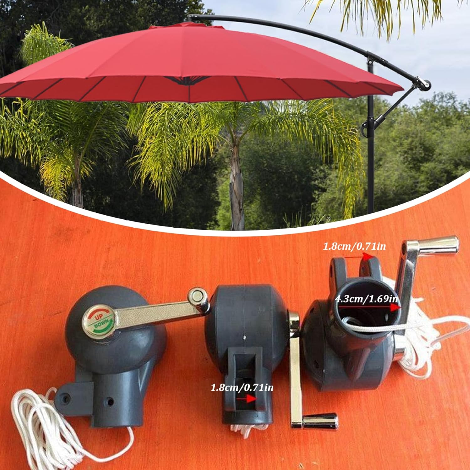 Patio Umbrella Crank Handle dia. 43mm Heavy Duty Anti-rust Rotary Universal Detachable Handles Replacement Part for Outdoor Parasol Patio Umbrella Replacement Parts
