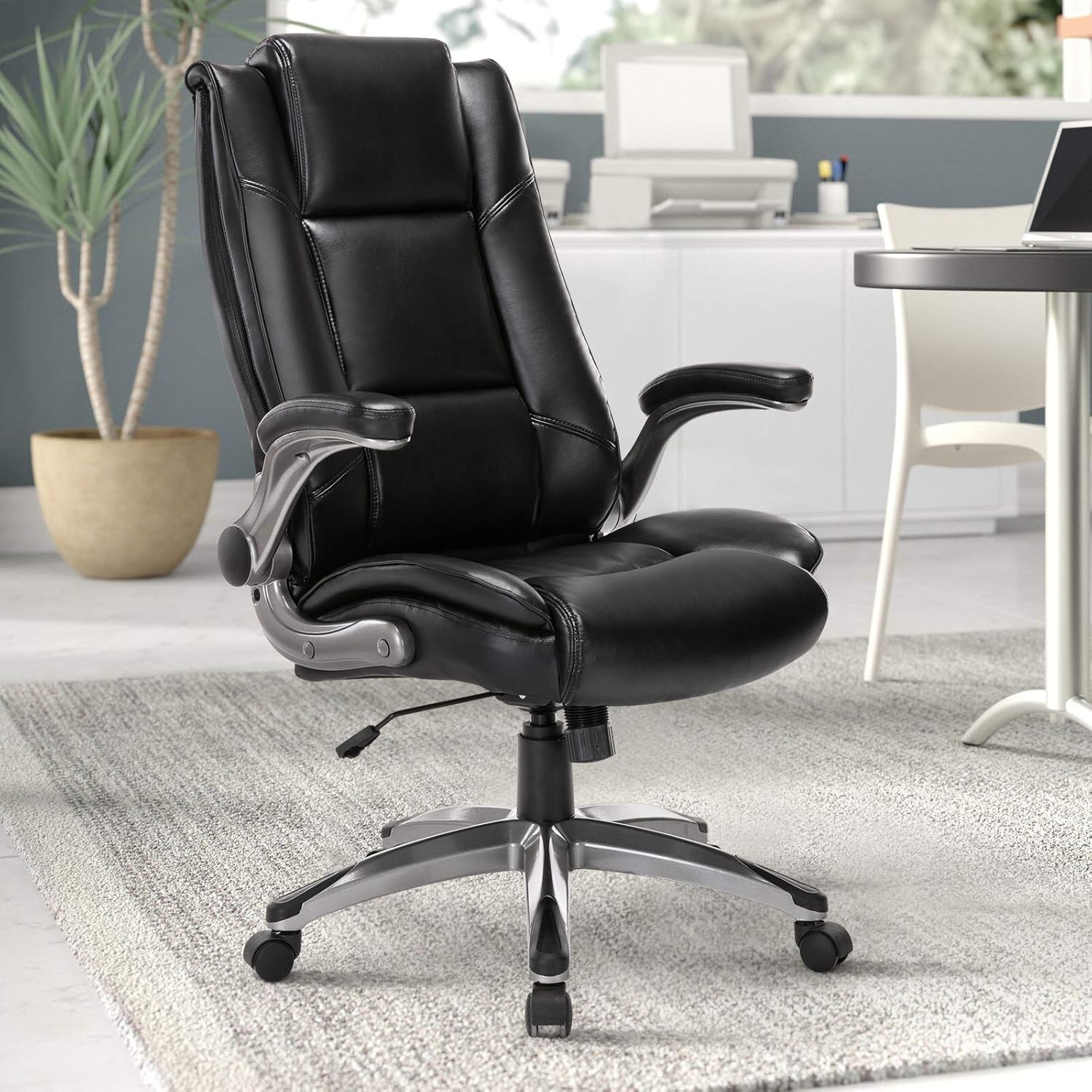 Executive Office Chair with Flip-up Arms, High Back Adjustable Metal Base Computer Desk Chair Thick Padding Headrest and Lumbar Support Swivel Chair for Home Office Gaming Conference : Office Products