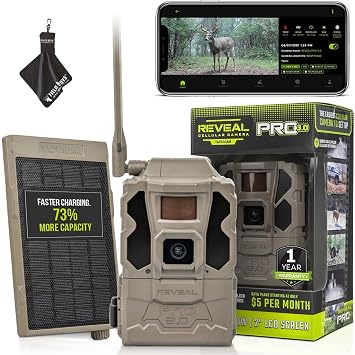 TACTACAM Reveal Pro 3.0 Cellular Trail Camera - Multi-Cellular Network, GPS, 2" LCD, No-Glow IR, Wi-Fi Enabled, HD Photos & 1080p Videos, Long Battery Life, Fast Trigger Solar Panel