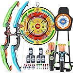 HYES 2 Pack Kids Bow and Arrow with 29 Large Dart Board, LED Light Up Archery Set with 24 Suction Cup Arrows, Indoor Outdoor Sport Toys Gifts for 3 4 5 6 7 8 9 10 11 12 Year Old Boys Girls