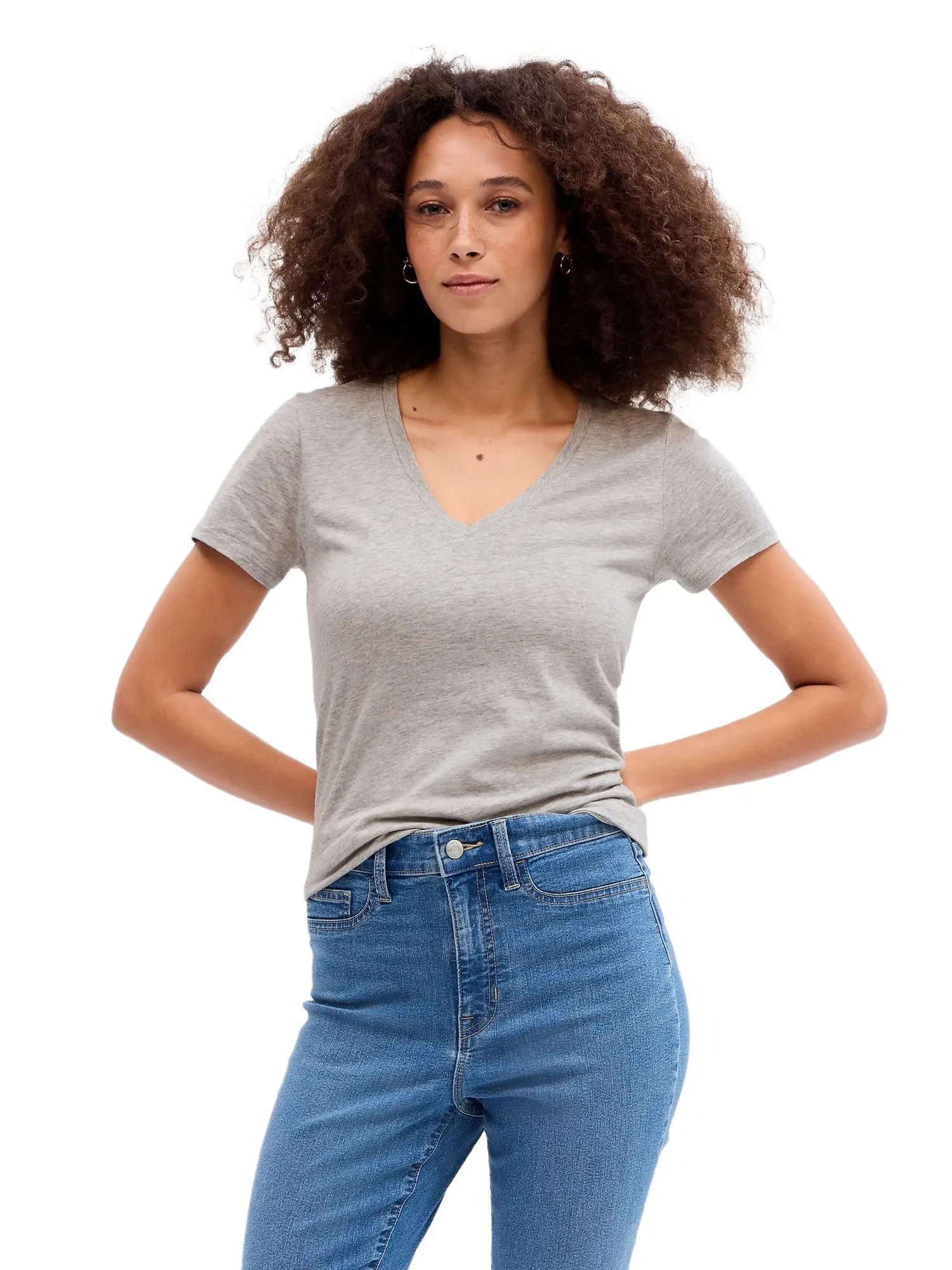 GAP Women's Favorite V-Neck Tee T-Shirt, Grey Heather, XXS