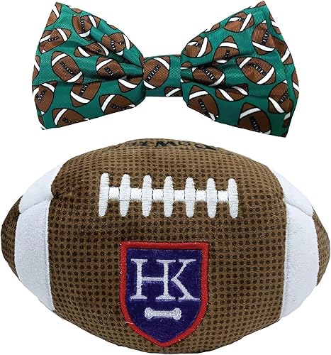 Huxley & Kent Paquete para perros  Pajarita grande de fútbol HK y fútbol grande  Juguete de peluche para perros y collar de gancho y bucle