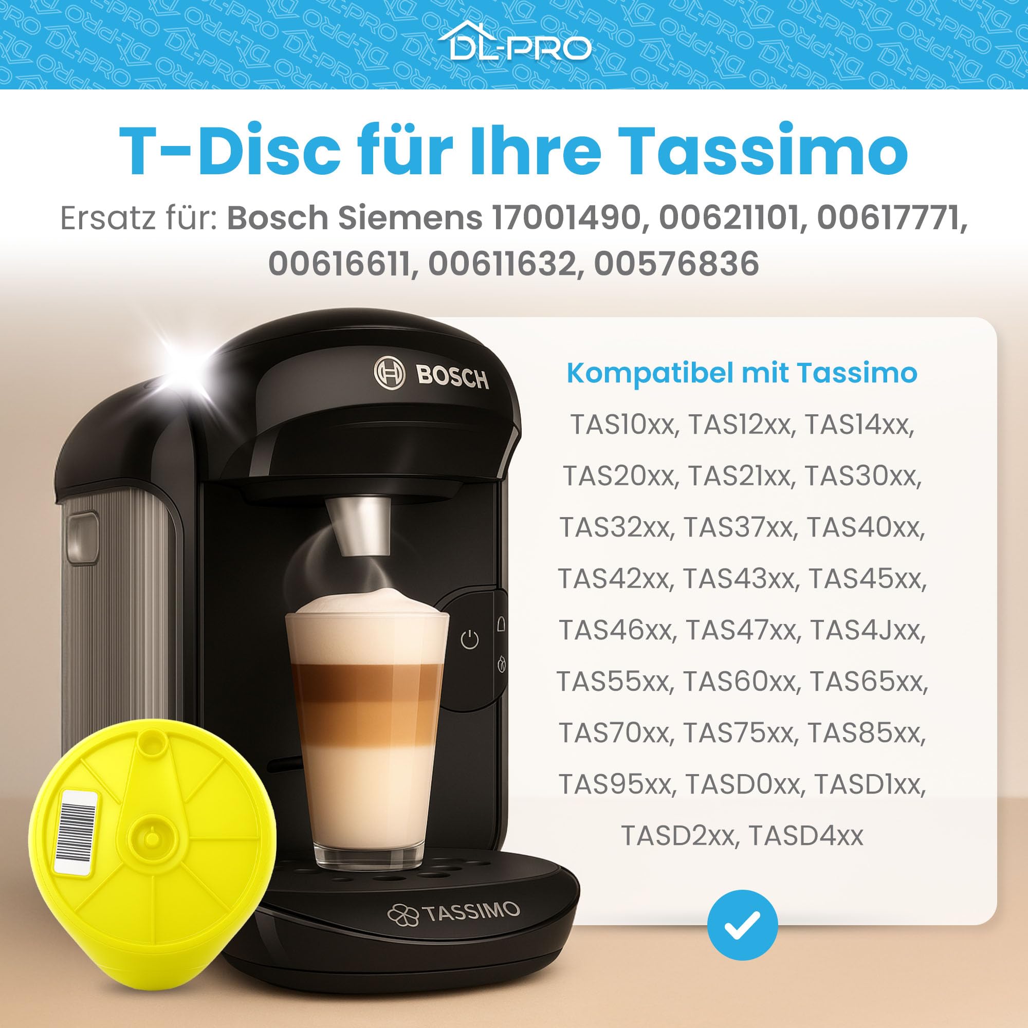 DL-pro Disque de nettoyage T-Disc jaune pour Bosch Siemens 17001490 00576836 compatible avec Tassimo la machine à café à capsules pour le nettoyage et le détartrage automatique